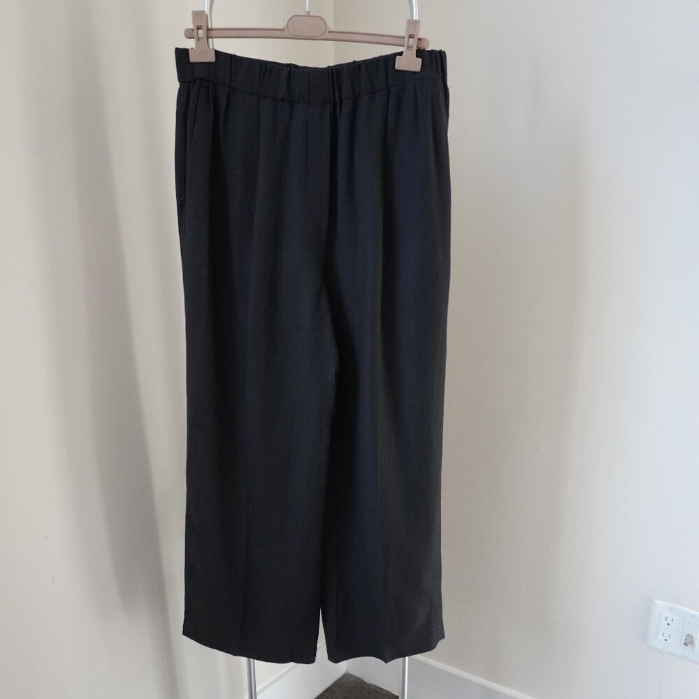 Brunello Cucinelli Black Pants Wide Straight Leg Viscose Linen Pull On Size 12 - Picture 4 of 6